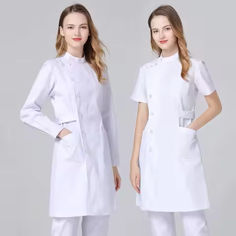 New Quality Medical Uniform White Nurse Long Coat Hospital Outfit Lab Robe Beauty Salon Workwear Wom