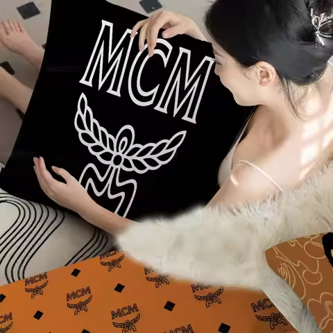 Fashion M-MCM Logo Cushion Cover Car Throw Pillow Case For Sofa Car Christmas Gift 40x40cm 45x45cm