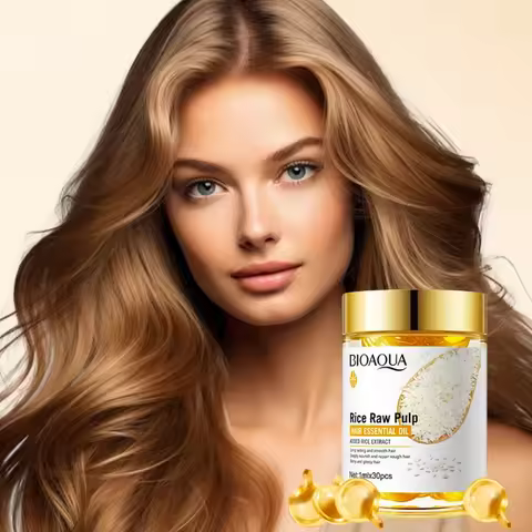 1 Bottle Contains 30 Capsules of Rice Raw Pulp Hair Care Essential Oil, with a Fresh Texture, Easy t