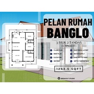 (D6) PELAN RUMAH BANGLO 1 Tingkat (3 Bilik 2 Tandas) 1243.5sqft