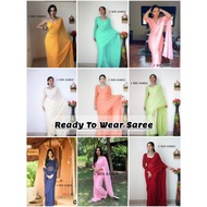 (READY-MADE SAREE) Plain Georgette 1 Minute Ready To Wear Saree /Sedia Untuk Memakai Saree