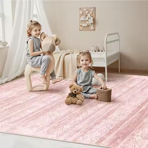 [Pink Area Rug] Dusty Pink 8x10 Rugs - Pink Area Rugs For Living Room - Washable Non Slip Rug - Cute