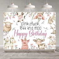 Happy Birthday Backdrop Farm Animals Cow Pig Goose Chicken Horse Floral Background for Photography G
