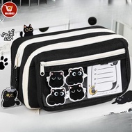 Funny stationery bag, cartoon cat themed stationery bag, 9 compartments, large capacity.
