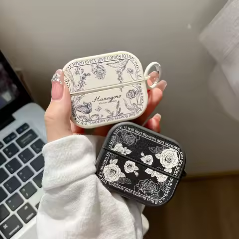 Black White Rose Flower Earphone Case For Samsung Galaxy Buds3/Buds 3 Pro Cover Leather Buds3Pro Cas