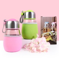 ขวดน้ำ ขวดน้ำขวดแก้วใสรูปทรงน้ำเต้าA0093 มีหูหิ้วพร้อมถุงใส่ ขนาด 400 ml.มี 4 สี