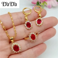 Original 916k gold necklace three-piece female oval ring necklace earrings gold jewelry