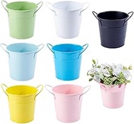 PH PandaHall 7 Colors Small Metal Buckets with Handle Colored Storage Bucket Round Metal Pail Deskto