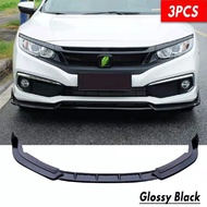 Front Bumper Lip For Honda Civic FC 16-20 (3pc) Glossy Black/Carbon