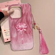 Lotus Flower Painted Tassel Pendant High-End Fashion Soft Sheer Silv Er Protective Phone Case Compat