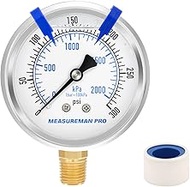 MEASUREMAN PRO 2.5 inch Dial Size, Glycerin Filled Pressure Gauge, 0 to 300psi/kpa, 304 Stainless St
