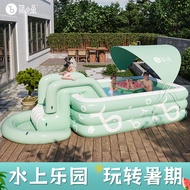 Inflatable Swimming Pool with Slide Awning, Thickened Paddling Pool for Adults and Kid