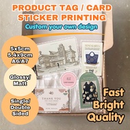Product Tag Card Printing Label Customise Brand Sticker Clothing Single/Double Sided Glossy/Matt 5x5