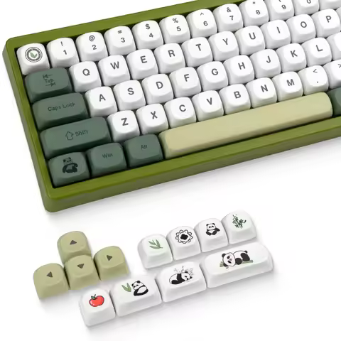 XVX Cute Panda Keycaps MOA Profile 5 Side Dye Sublimation 143 Keys PBT Keycaps Green Creamy Keycap S