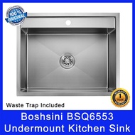 Boshsini BSQ6553 Undermount Kitchen Sink. Nano Coating. Waste Trap Included. SUS304 Stainless Steel. Local SG Stock.