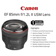CANON EF 85MM F/1.2L II USM LENS MARK II ULTRASONIC LENS FULL FRAME FORMAT (1 YEARS WARRANTY) CANON 