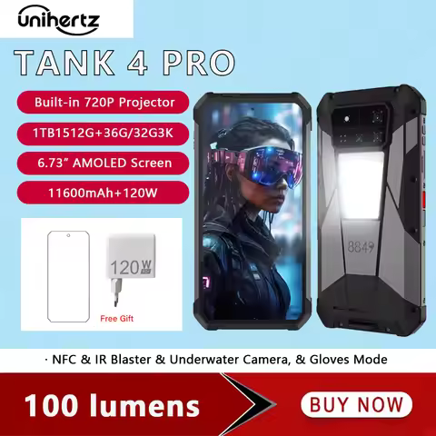 Unihertz 8849 Tank 4 Pro 5G Projector Smartphone 1TB ROM 36GB RAM 6.73 Inch 3k AMOLED Display 11600m