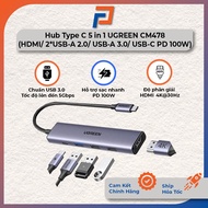 UGREEN CM478 5 in 1 Type C Hub (HDMI/ 2*USB-A 2.0/ USB-A 3.0/ USB-C PD 100W)