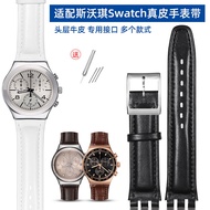 Suitable for SWATCH SWATCH Genuine Leather Watch Strap YRS YCS Original Three-Prong Mouth Men Women 