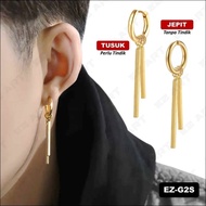 1pcs EZ-G2S Stud Earrings Charm Double Stick Bar Gold Gold Punk Style Korean KPOP Stainless Steel Men Women Girls Boys [EZ Art]