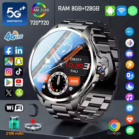5G/4G Full Netcom GPS Smart Watch 1.95 inch 720*720 AMOLED 2100mah Battery 900W Camera 8GB+128GB RAM