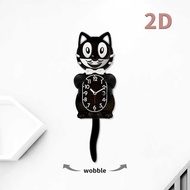 Creative Wall Clock Cartoon Cat Clock Tail Swing Wall Clock Cute Cat Personality Household Living Ro