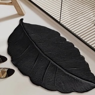 Black Leaf Bathroom Rug Anti Slip Quick Drying Carpet Bathroom Carpet Kitchen Foyer Bedroom