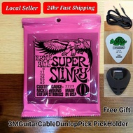 Ernie Ball 2223 Super Slinky Electric Guitar Strings With Free 3m Guitar Cable,Dunlop Pick & Pick Ho