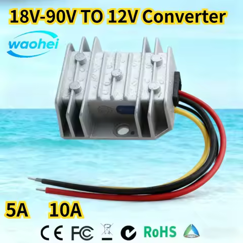 18-90V to12V 5A10A DC 24V 36V 48V 60V 72V to DC 12V 60W 120W Buck Stabilizer Converter Step-down Pow