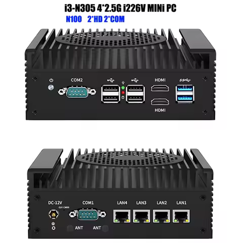 12th Gen Intel Fan Firewall Mini PC i3 N305 N100 2.5G Soft Router 4x i226-V LAN DDR5 2*COM Industria