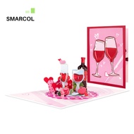 Love Card 3D Wine Glass and Flower Popup Card Handmade Greeting Card with Envelope for Valentines Da