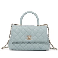 Chanel Light Blue Quilted Caviar Small Coco Top Handle Pale Gold Hardware, 2022