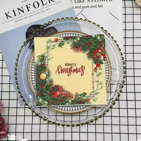 Christmas Party Decoration Paper Pair Cut Christmas Tree Letters Print Napkin Christmas Element Wine