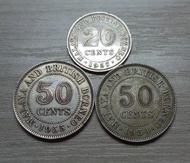 Koin Malaya &amp; British Borneo 20 50 Cents 1954 1955 H 1957 H
