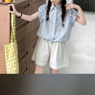 【新品】夏季夏装条纹2025衬衫新款套装儿童洋气女童短裤中大童爆款女套装26.5.5