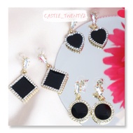 READY STOCK「CT2」Rhinestone Diamond Shinning Elegant Round Heart Square Shape Drop Earrings