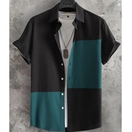 Fashion Hawaii Shirt For Men Patchwork Plaid Printed Summer Casual Short Sleeved Daily Street Top Ov