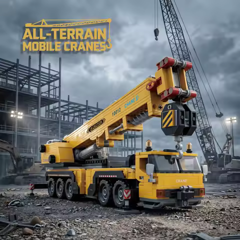 All-Terrain Mobile Crane 989Pcs Yellow Black Engineering Building Blocks Movable Boom Outriggers Veh