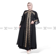 COMERA Gamis Abaya Turkey Hitam 465 Bordir Gold Dan Payet