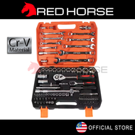 RED HORSE Original 82pcs Cr-V Combination Socket Wrench Ratchet Spanner Tools Set Box Car Motor Spar