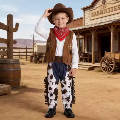 Kids Cowboy Clothes Set Cowboy Outfit Purim Halloween Carnival Cosplay Clothes Toddler Boys Western 