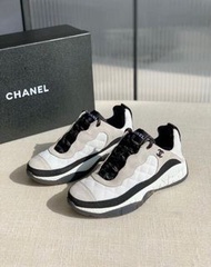 Chanel 香奈兒 經典雙C LOGO 麂皮拼防水布氣墊運動鞋 熊貓鞋 米白/40.5碼 🉑️無卡/刷卡分期