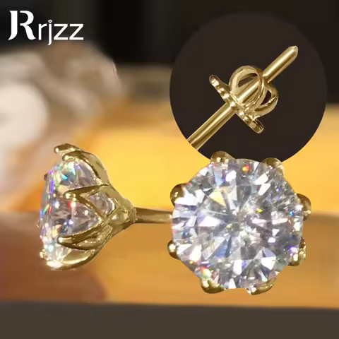 Rrjzz Certified Solitaire 1CT 2CT D Moissanite Stud Earrings for Men Women 6.5MM 8MM Imitation Diamo