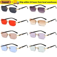HAND Rimless Rectangle Sunglasses, UV400 Protection Y2K Frameless Sun Glasses, Vintage Eyewear for W