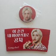 STRAY KIDS FELIX x GONGCHA Promotional PIN BUTTON + FOLDING CUP HOLDER - 3rd Week