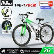 AENXRD 26 Inch Single Speed Mountain Bike with Disc Brakes LED Light Shock Absorber Basikal Dewasa C