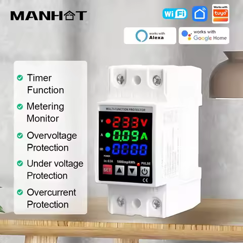 WIFI 3in1 Display Circuit Breaker Adjustable Over Voltage Current and Under Voltage Protection DIN R