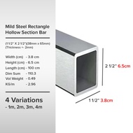(1 1/2'' X 2 1/2'')(38mm x 65mm)(Thickness +- 2mm) Mild Steel Rectangle Hollow Section Bar Besi Hollow Segi Empat Tepat
