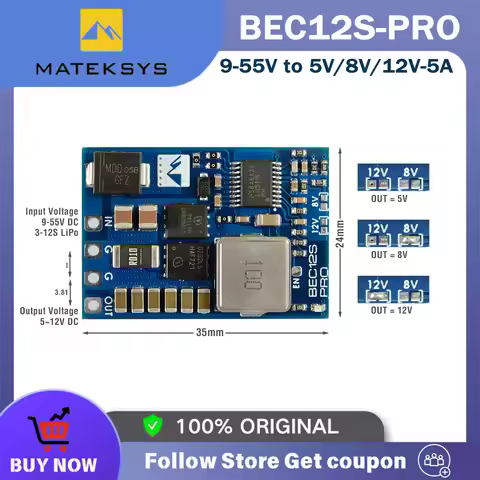 Matek Systems 9-55V TO 5V/8V/12V-5A BEC12S-PRO Voltage Regulator BEC Power Module 5.2V/8V/12 PDB For