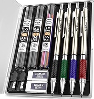 Nicpro 4 PCS Mechanical Pencils Set 2.0 mm with Case, Metal Lead Holder 2mm Artist Pencil with 72 Le